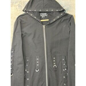 Tripp NYC Daang Goodman Mens Black Studded Grommet D-Ring Zip Up Hoodie M Goth